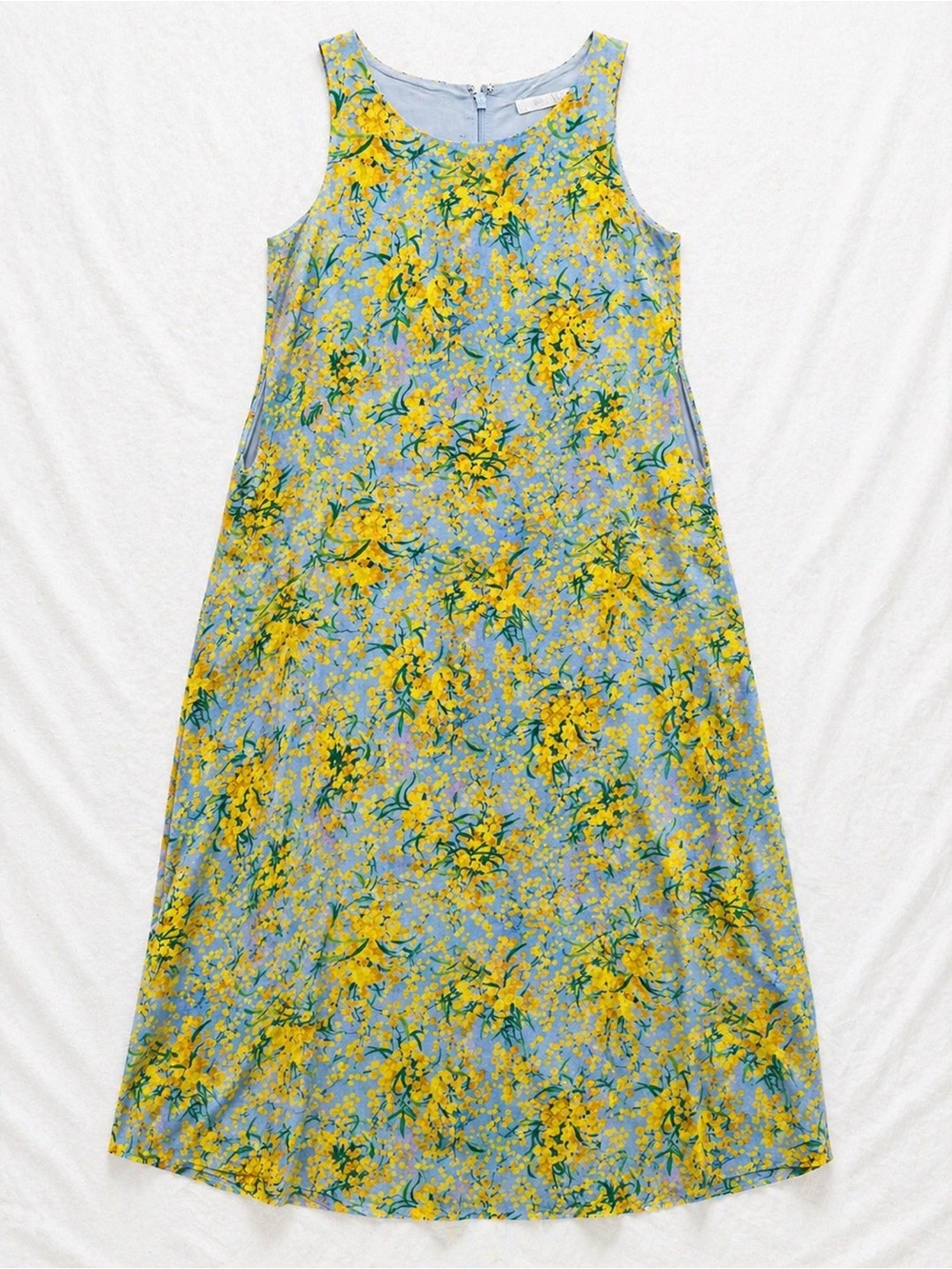 & Other Stories Yellow Floral Mini Dress on Light Blue